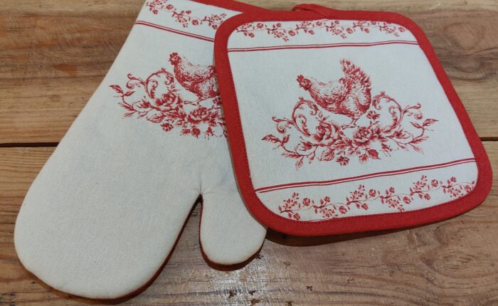 Gant et manique poule rouge
